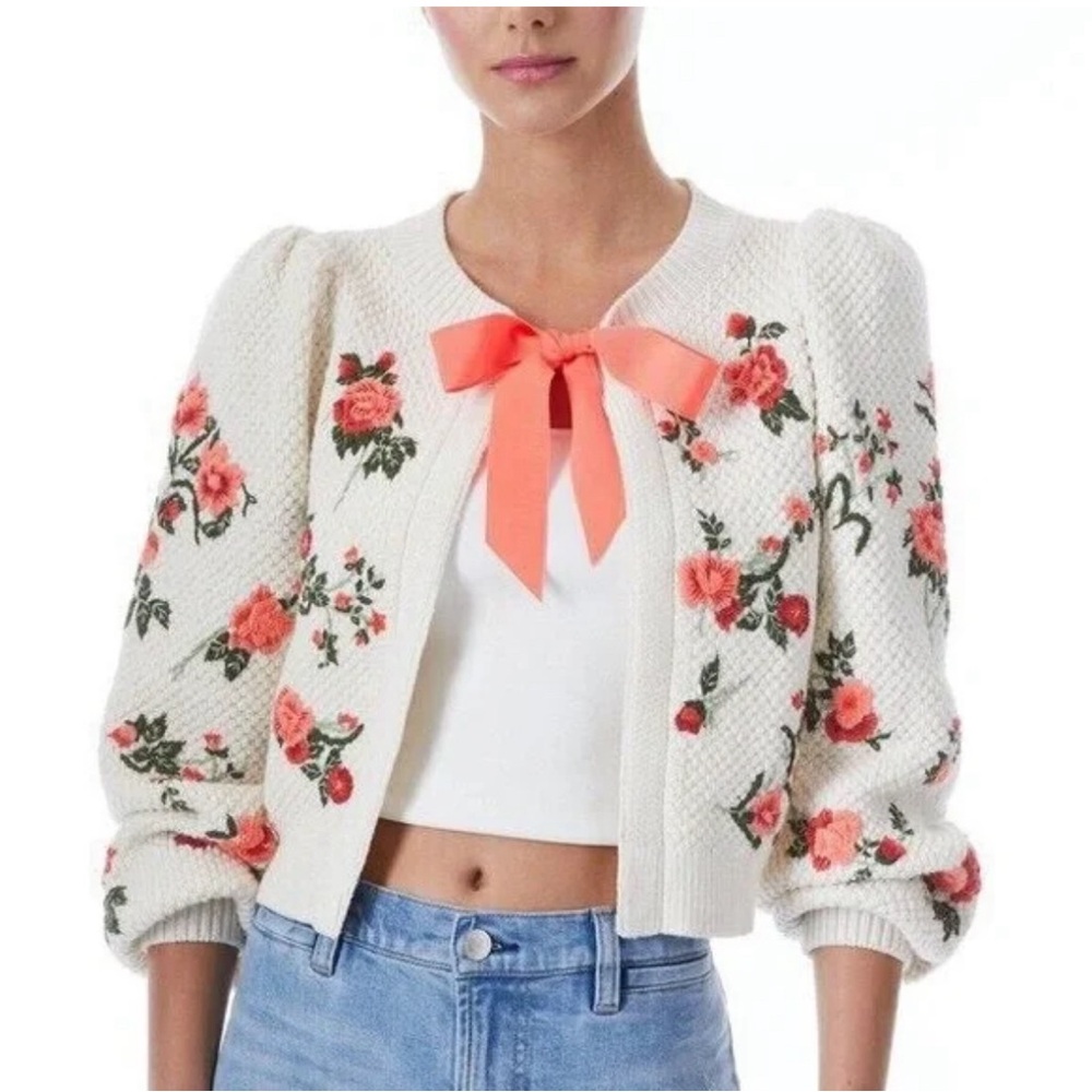 Floral Knit Cardigan with Bow